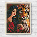 Алмазна мозаїка/вишивка Дівчина з тигром з голограмними стразами 40*50 см Ідейка AMO 7808, фото 7