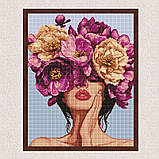 Алмазна мозаїка/вишивка Дівчина у квітах з голограмними стразами 40*50 см Ідейка AMO 7992, фото 3