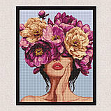 Алмазна мозаїка/вишивка Дівчина у квітах з голограмними стразами 40*50 см Ідейка AMO 7992, фото 4
