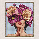 Алмазна мозаїка/вишивка Дівчина у квітах з голограмними стразами 40*50 см Ідейка AMO 7992, фото 5