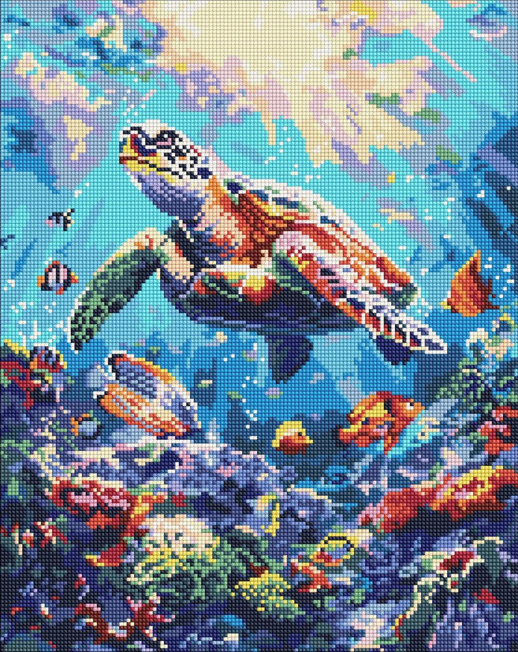 Алмазна мозаїка/вишивка Черепаха у морі 40*50 см Ідейка AMO 8099, фото 1