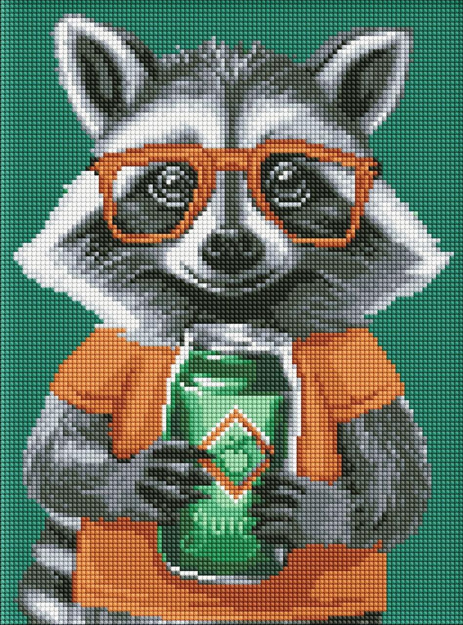 Алмазна мозаїка/вишивка Єнот з лимонадом 30*40 см Ідейка AMO 8172, фото 1