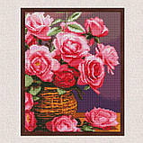 Алмазна мозаїка/вишивка Рожеві троянди у вазі 30*40 см Ідейка AMO 8174, фото 3