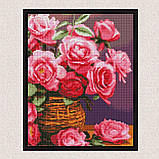 Алмазна мозаїка/вишивка Рожеві троянди у вазі 30*40 см Ідейка AMO 8174, фото 4