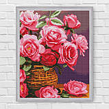 Алмазна мозаїка/вишивка Рожеві троянди у вазі 30*40 см Ідейка AMO 8174, фото 6