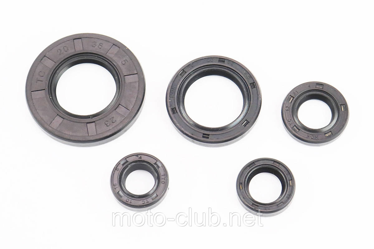 Сальник двигуна к-кт 5 шт (12x21x4; 20x38x5; 12x18x5; 20x30x4,5; 10x18x5) на мотоцикл YAMAHA Ybr125, фото 1