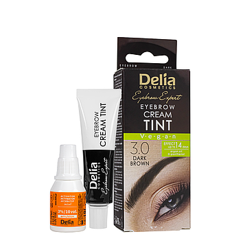 Крем-фарба для брів без аміаку з олією аргани Delia cosmetics Color Cream , тон 3.0 Темно-коричнева