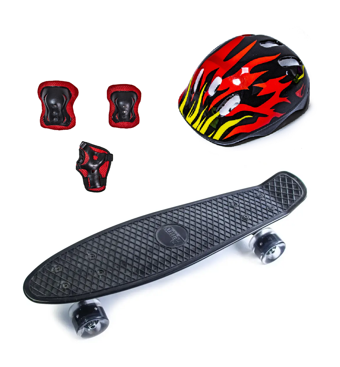Набір пенні Борд скейтборд Penny Board. Black.+захист+шолом. Світиться колесо.