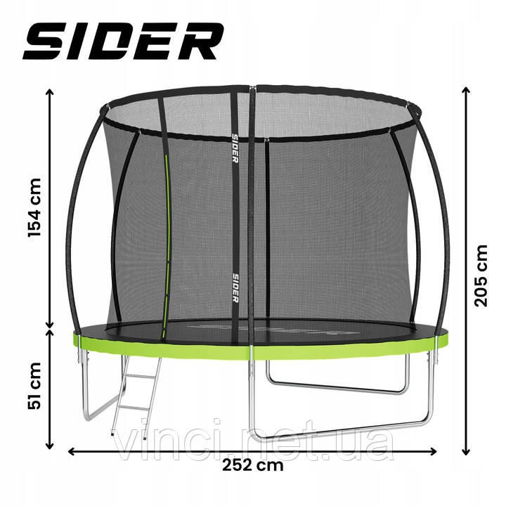 Батут з внутрішньою сіткою і драбинкою 252см до 120кг 8FT SIDER, фото 1