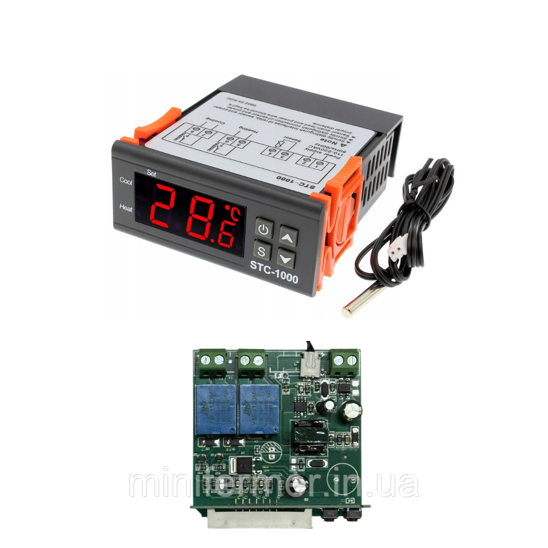 Терморегулятор STC 1000 (точність 0.1°C), 220 В, два реле 10 А, -50 ~ +99 °C, з виносним датчиком, фото 1