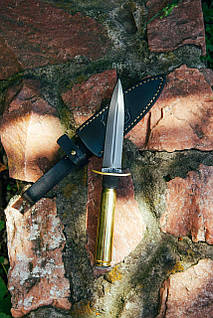 Кинджал ручної роботи «Гільза #3» зі шкіряними піхвами Х12МФ/60 HRC.