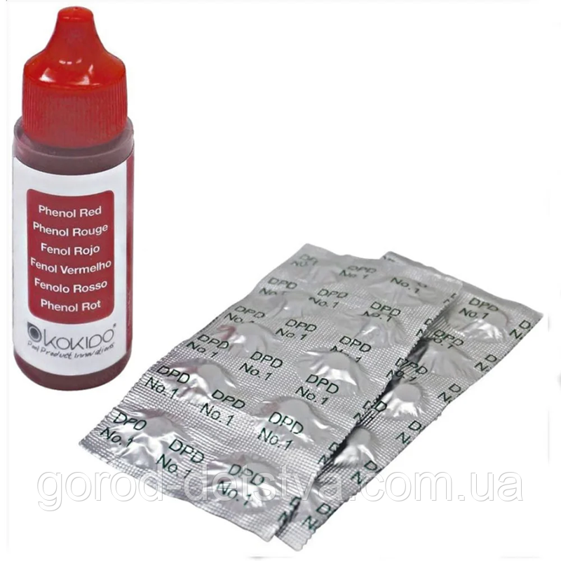 Таблетки + Краплі Kokido K101CBX24 для тестера K029BU (20cc Phenol + 20pcs DPD) двокомпонентний
