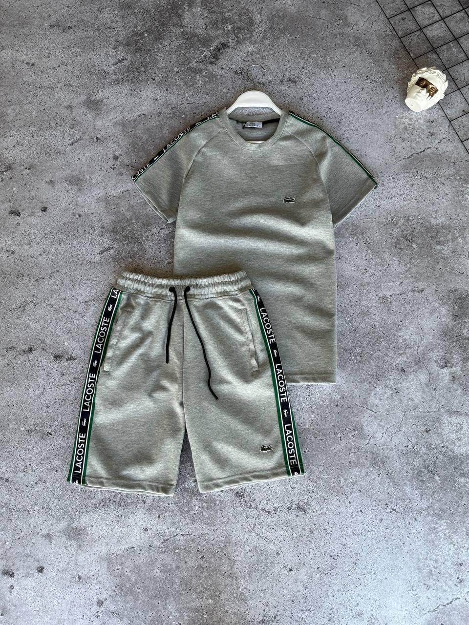 Костюм чоловічий літній сірий футболка та шорти фірмовий Lacoste, фото 1