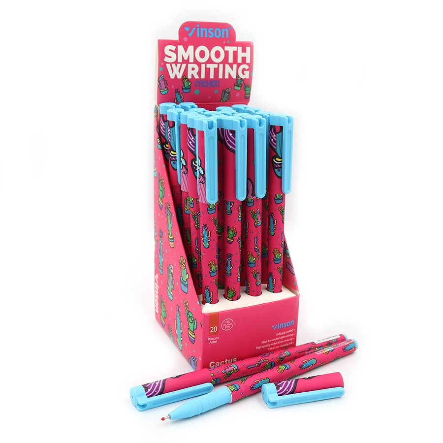 Ручка масляна синя 0,7 мм Vinson Cactus A152 soft touch