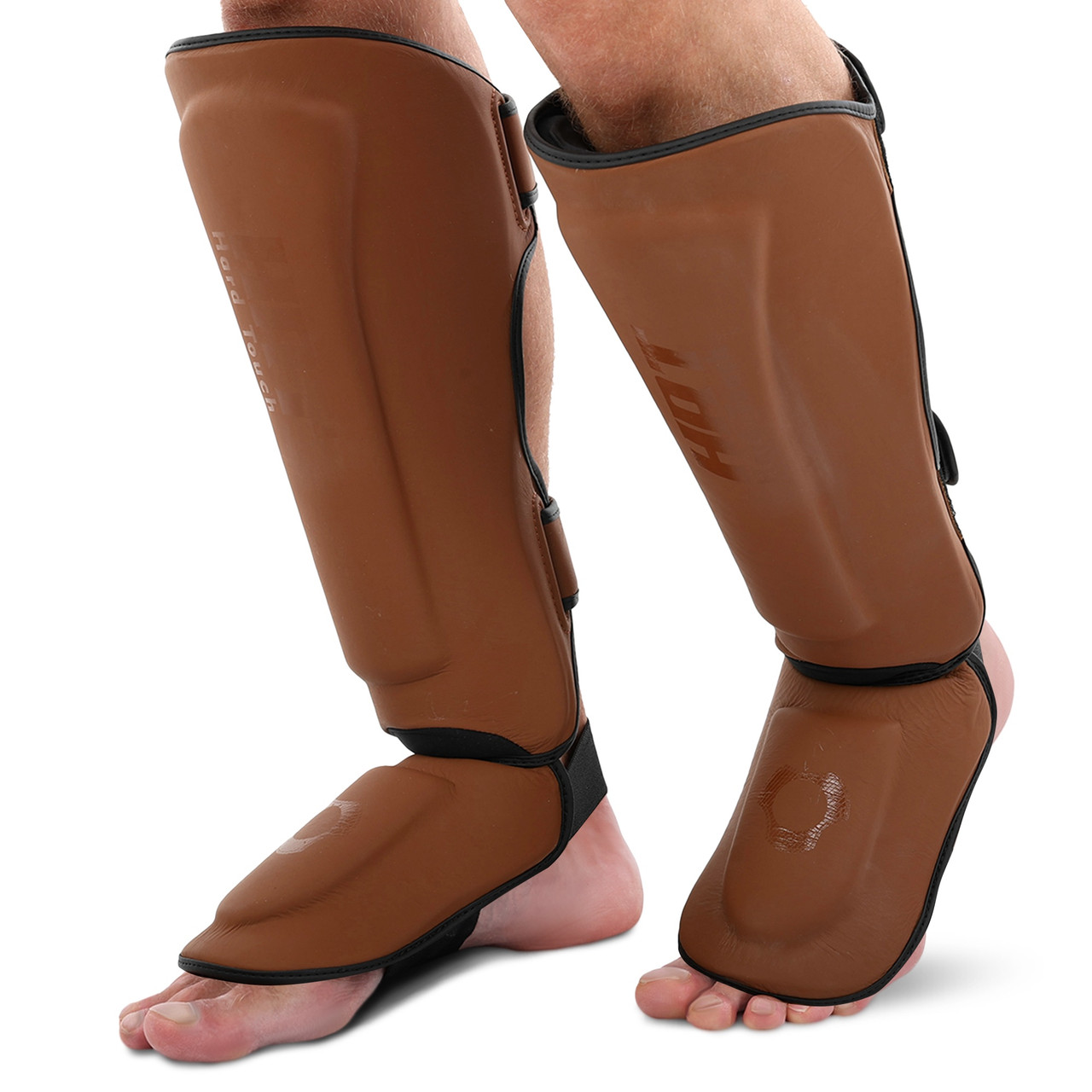 Захист гомілки та стопи шкіряний для єдиноборств захист для ніг Hard Touch 4229 розмір S Brown, фото 1
