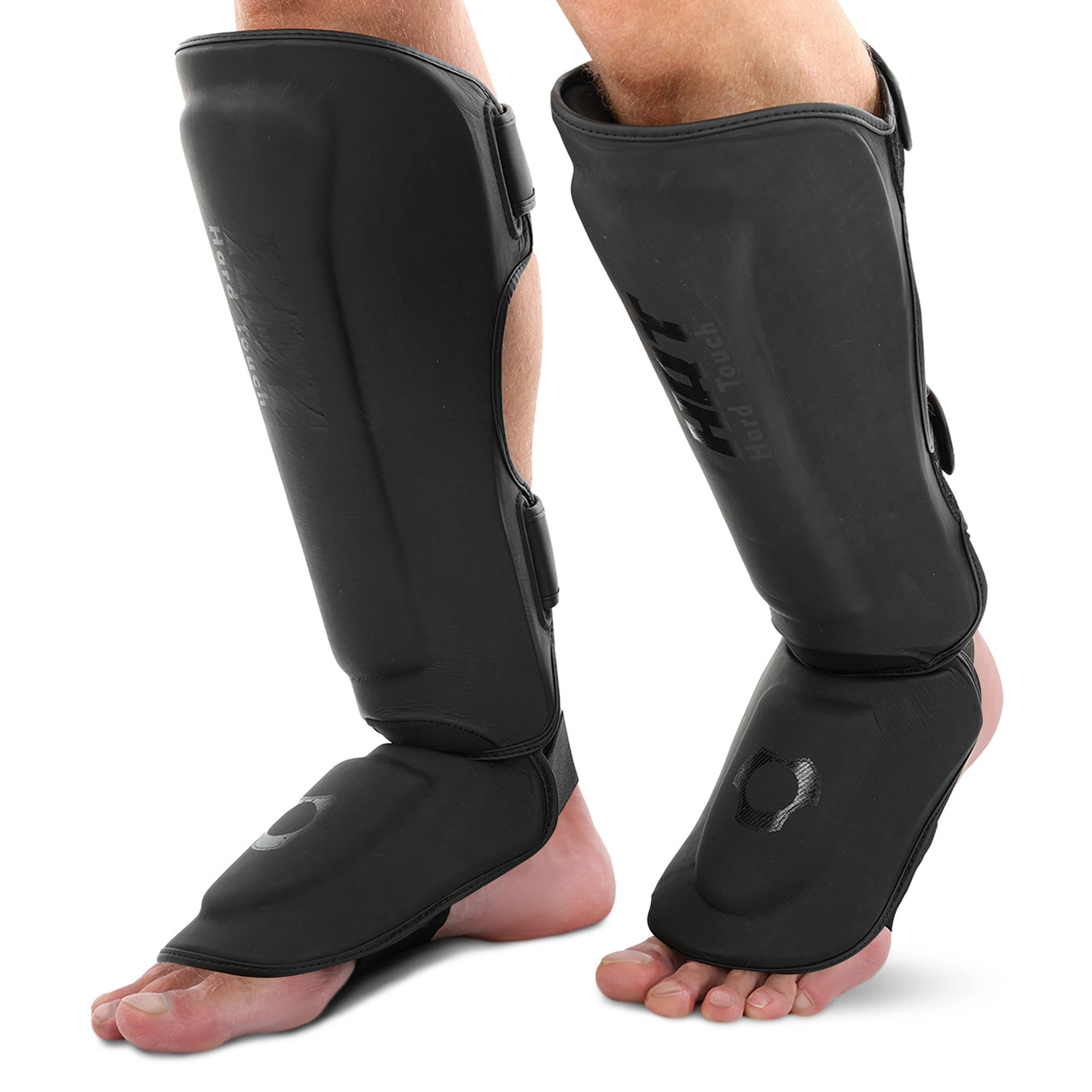 Захист гомілки та стопи шкіряний для єдиноборств захист для ніг Hard Touch 4229 розмір M Black, фото 1