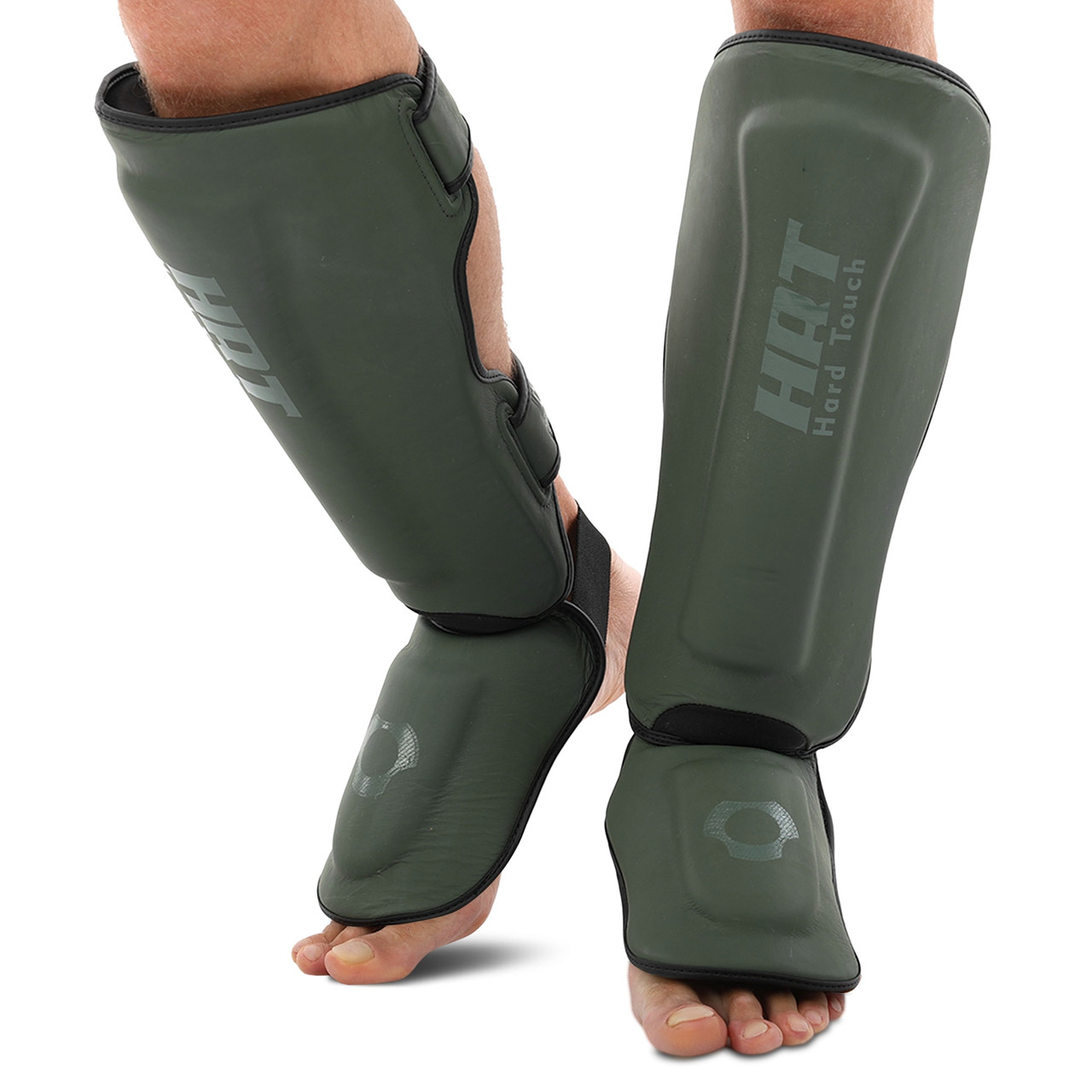 Захист гомілки та стопи шкіряний для єдиноборств захист для ніг Hard Touch 4229 розмір S Dark Green, фото 1