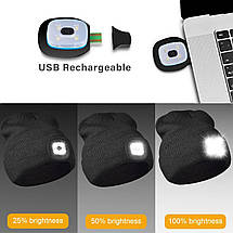 Шапка біні зі знімним ліхтариком чорна 21х23см (1Вт, 3 реж.раб., 120Лм, час раб.2-3ч) ROCKFORCE RF-444, фото 3