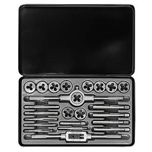 Набір мітчиків та плашок дюймовий 24пр. (1/4, 5/16, 3/8, 7/16, 1/2), у металевому кейсі SCHEPPACH SCH-M024-2