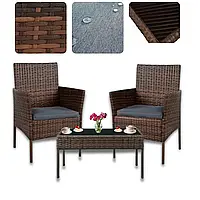 Стильний садовий комплект меблів для відпочинку Bonro B-6210-2, 2 крісла та столик, коричнево-сірий, сталь і ротанг