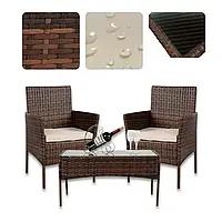 Стильний садовий комплект меблів для відпочинку Bonro B-6210-2, 2 крісла та столик, коричневий, сталь і ротанг
