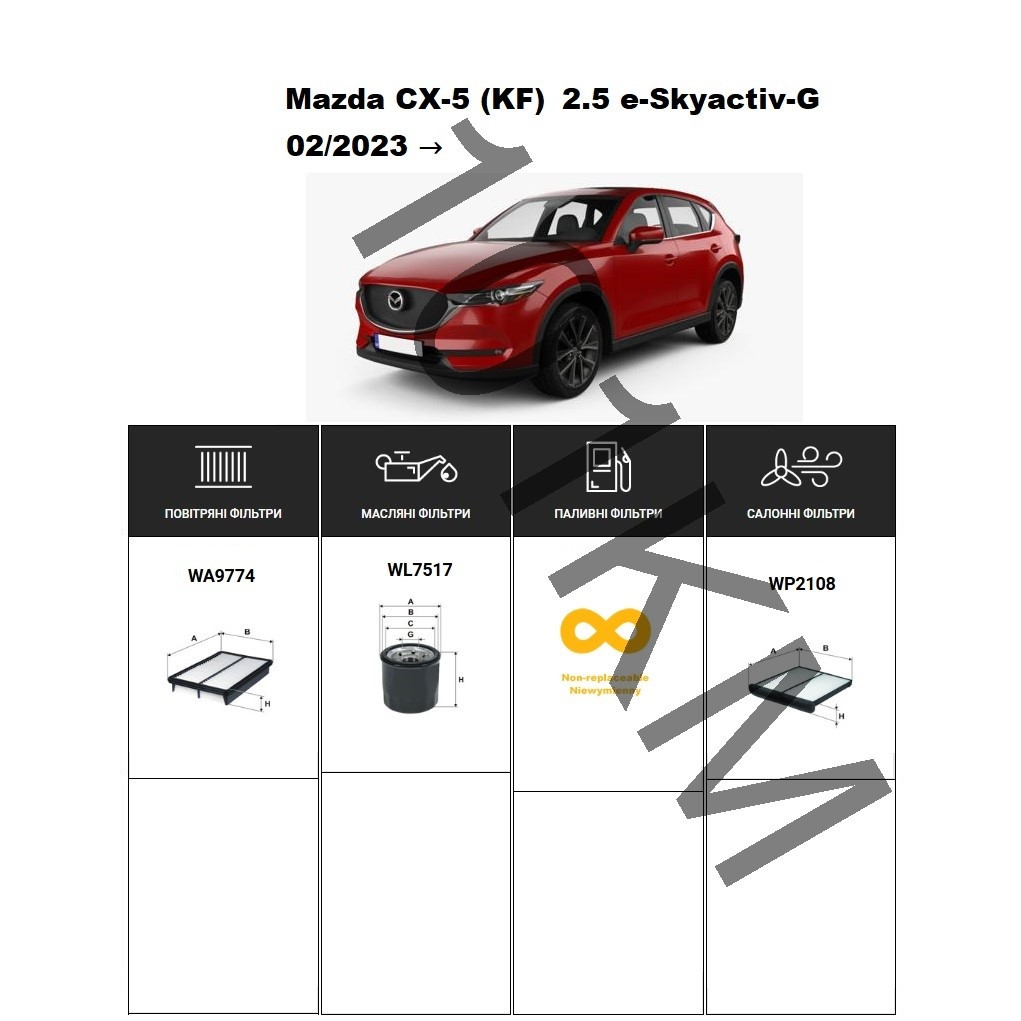 Комплект фільтрів Mazda CX-5 (KF) 2.5 e-Skyactiv-G (2023-) WIX, фото 1