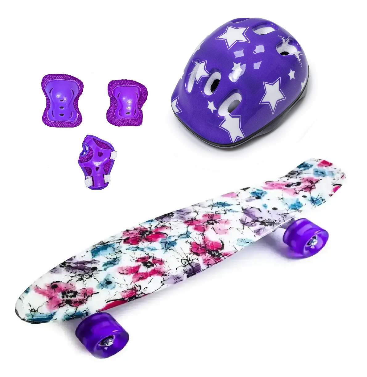 Комплект скейтБорд Penny Board. Маки + захист + шолом. Колеса під час катання світяться