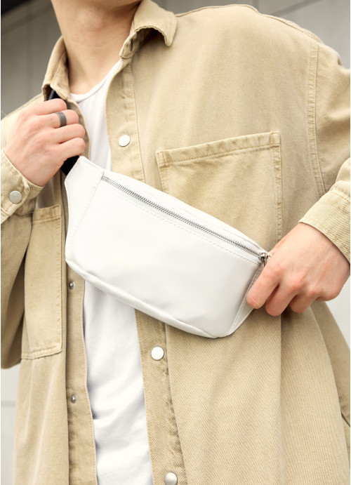 Сумка на пояс бананка Sambag Tirso MSHm біла c білою блискавкою, фото 1