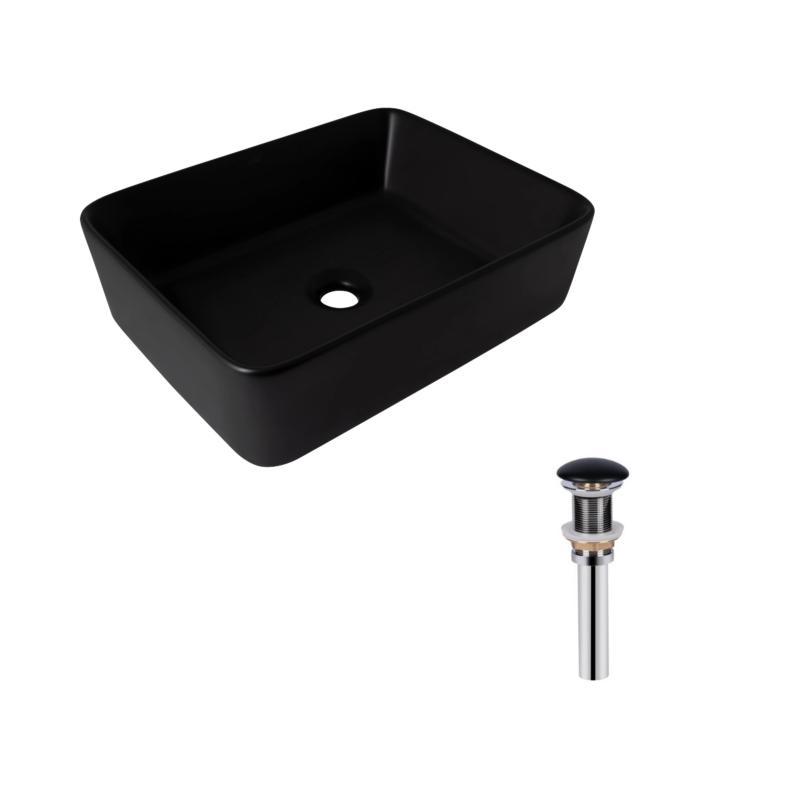 Комплект Qtap Tern: Раковина накладна прамокутна 480х370х135 мм Matt Black + Донний клапан PU03, фото 1