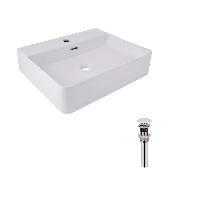 Комплект Qtap Nando LT: Раковина підвісна прамокутна 500х420х130 мм White + Донний клапан PU02O, фото 1