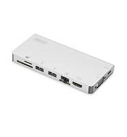 Хаб Digitus DA-70866 USB-C, 3 порти USB 3.0, виходи HDMI, VGA, сірий