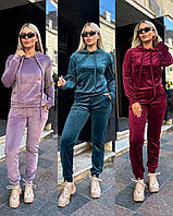 Жіночий велюровий спортивний костюм з капюшоном: 42-44, 46-48, 50-52 - чорний, графіт, бордо, смарагд, блакитний