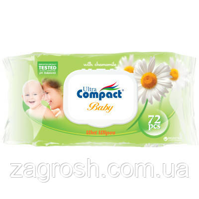 Promo Ціна! Дитячі вологі серветки Ultra Compact Ромашка 72 шт. з клапаном (8697420531188) - тільки на ZaGrosh.com.ua