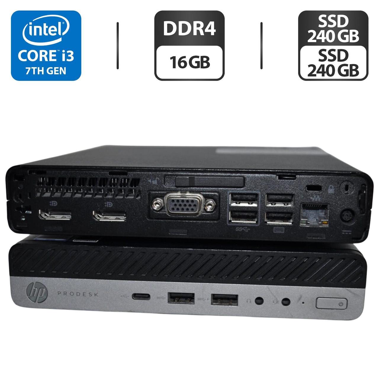 Неттоп HP ProDesk 600 G3 Mini PC USFF/ Core i3-7100T/ 16 GB RAM/ 240 GB SSD + 240 GB SSD/ HD 630
