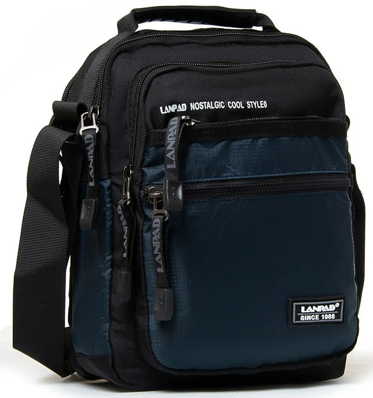 Чоловіча сумка LANPAD на плече 20х25х10 см Синьо-чорний (LAN8651 blue), фото 1