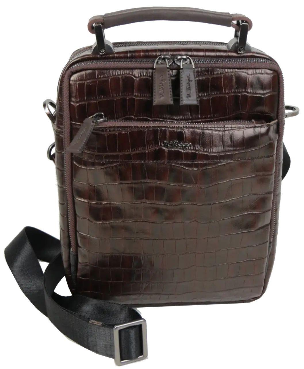 Шкіряна чоловіча сумка Mykhail Ikhtyar 20х25х7 см Коричневий (45033 croco brown), фото 1