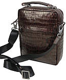 Шкіряна чоловіча сумка Mykhail Ikhtyar 20х25х7 см Коричневий (45033 croco brown), фото 3