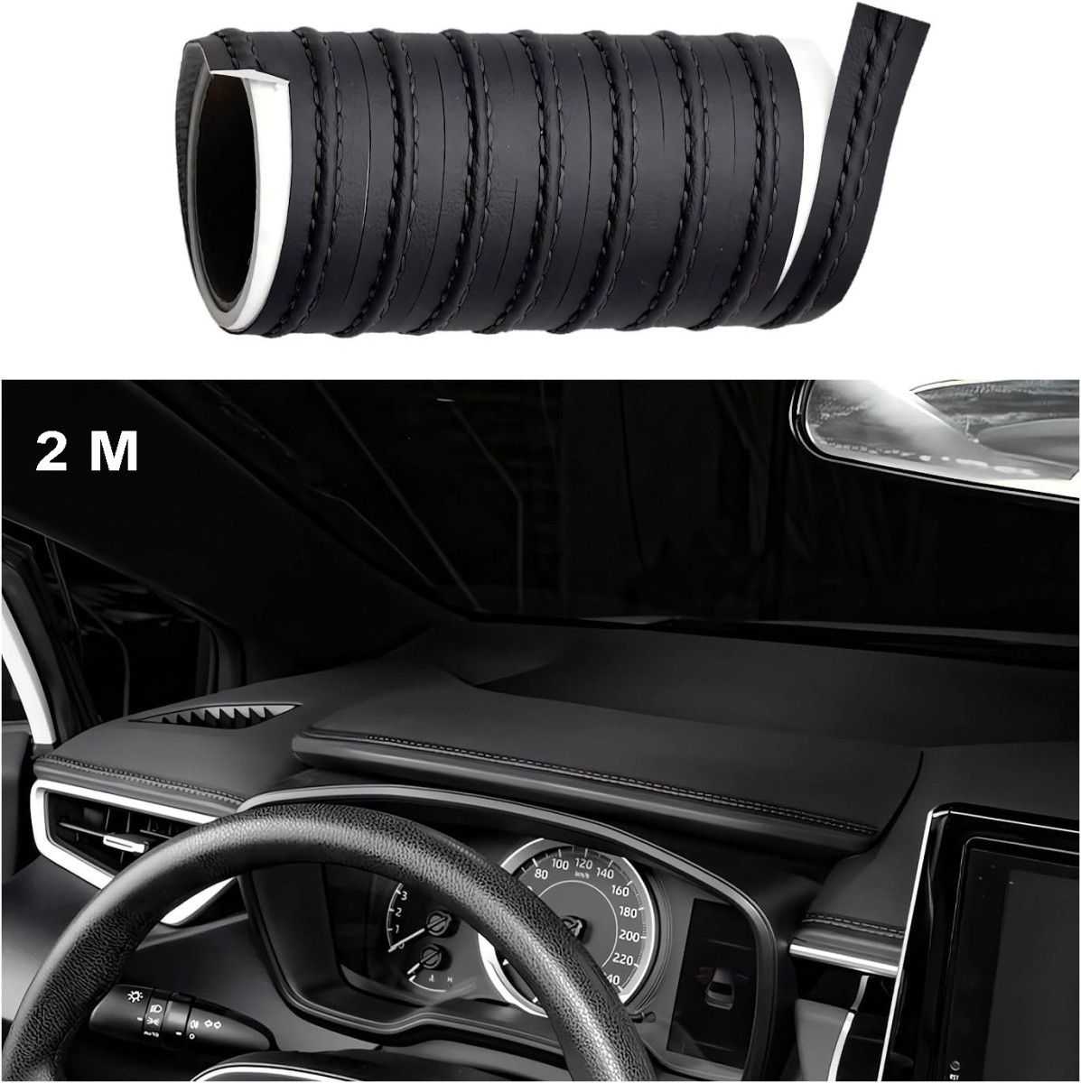 Декоративна стрічка для панелі у вигляді шва Шкіряна Чорна нитка 14 x 2 метри, фото 1