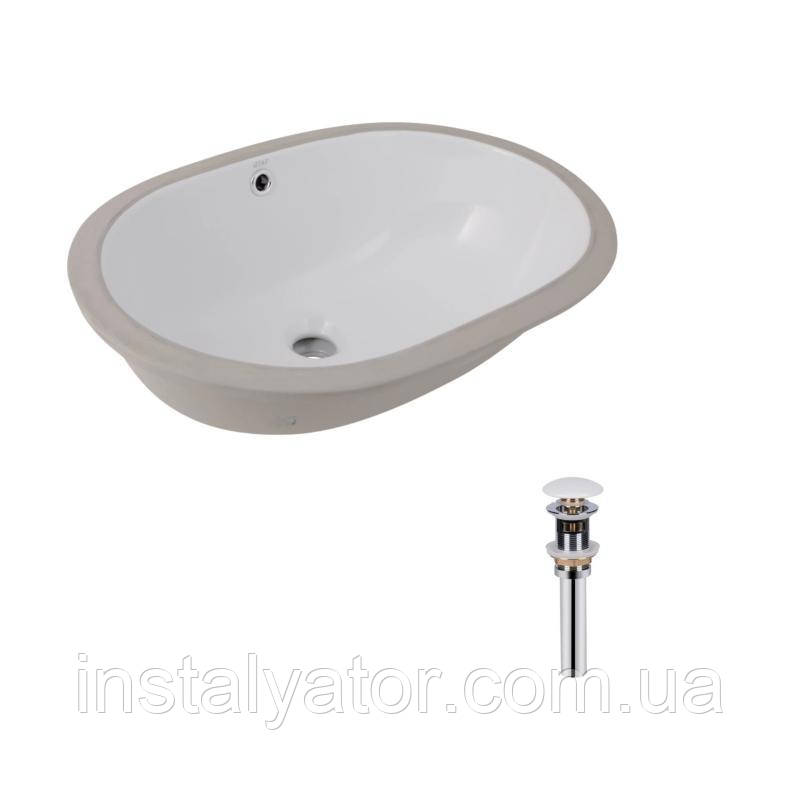 Комплект Qtap Stork: Раковина врізна овальна 560x395x195 мм White + Донний клапан PU02O