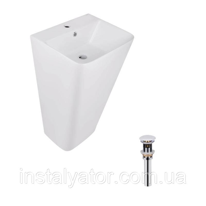 Комплект Qtap Tern: Раковина напольна моноблок 440х380х830 мм White + Донний клапан PU02O, фото 1