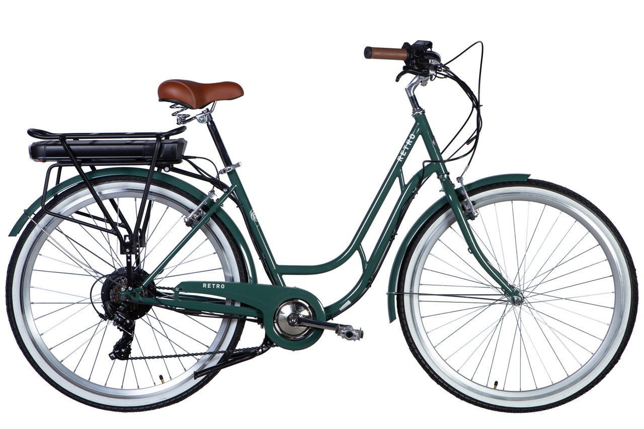 Велосипед з електроприводом 28" ST Dorozhnik eRETRO Vbr FR рама-19" 36B 12.5А*г 500Вт зелено-сірий PANTONE