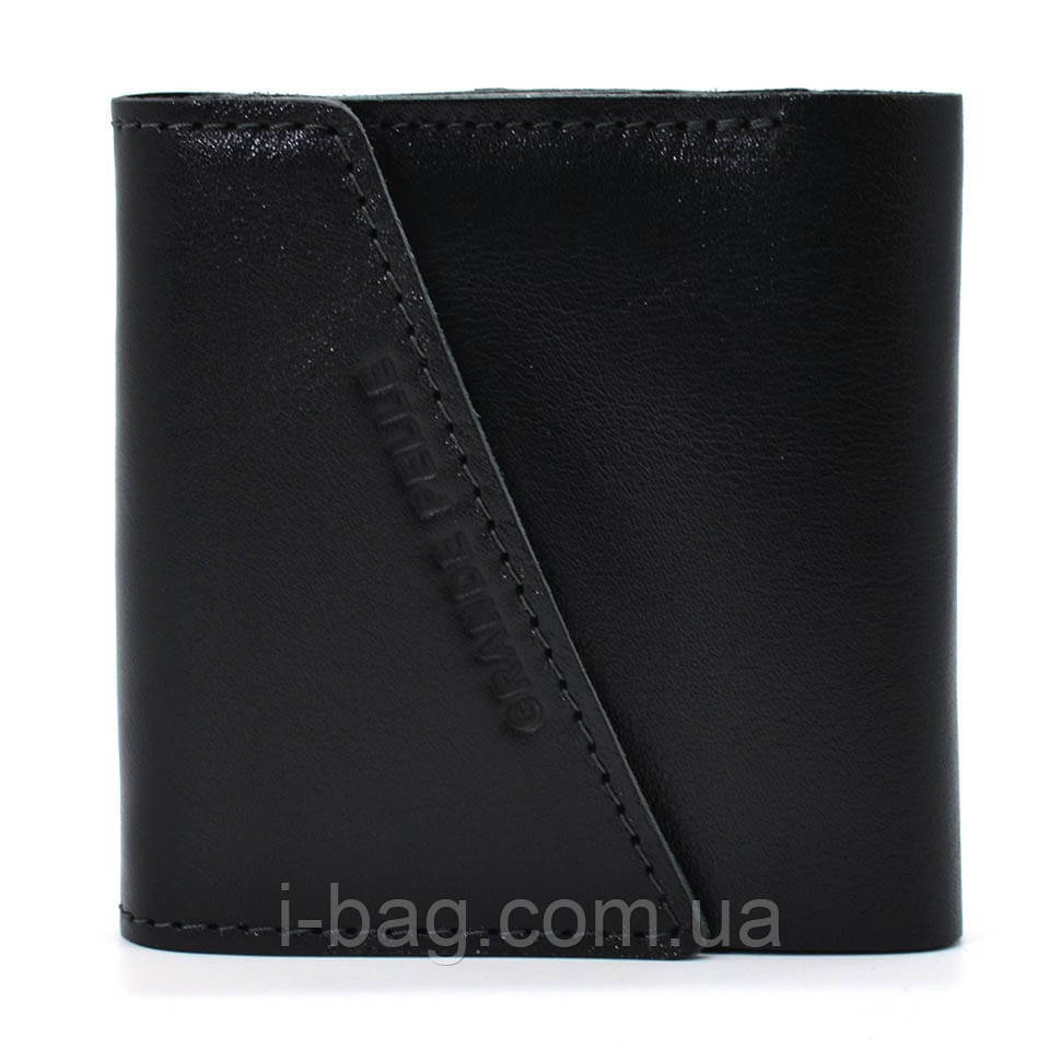 Шкіряне портмоне чорне глянсове Grande Pelle 910610 з монетницею
