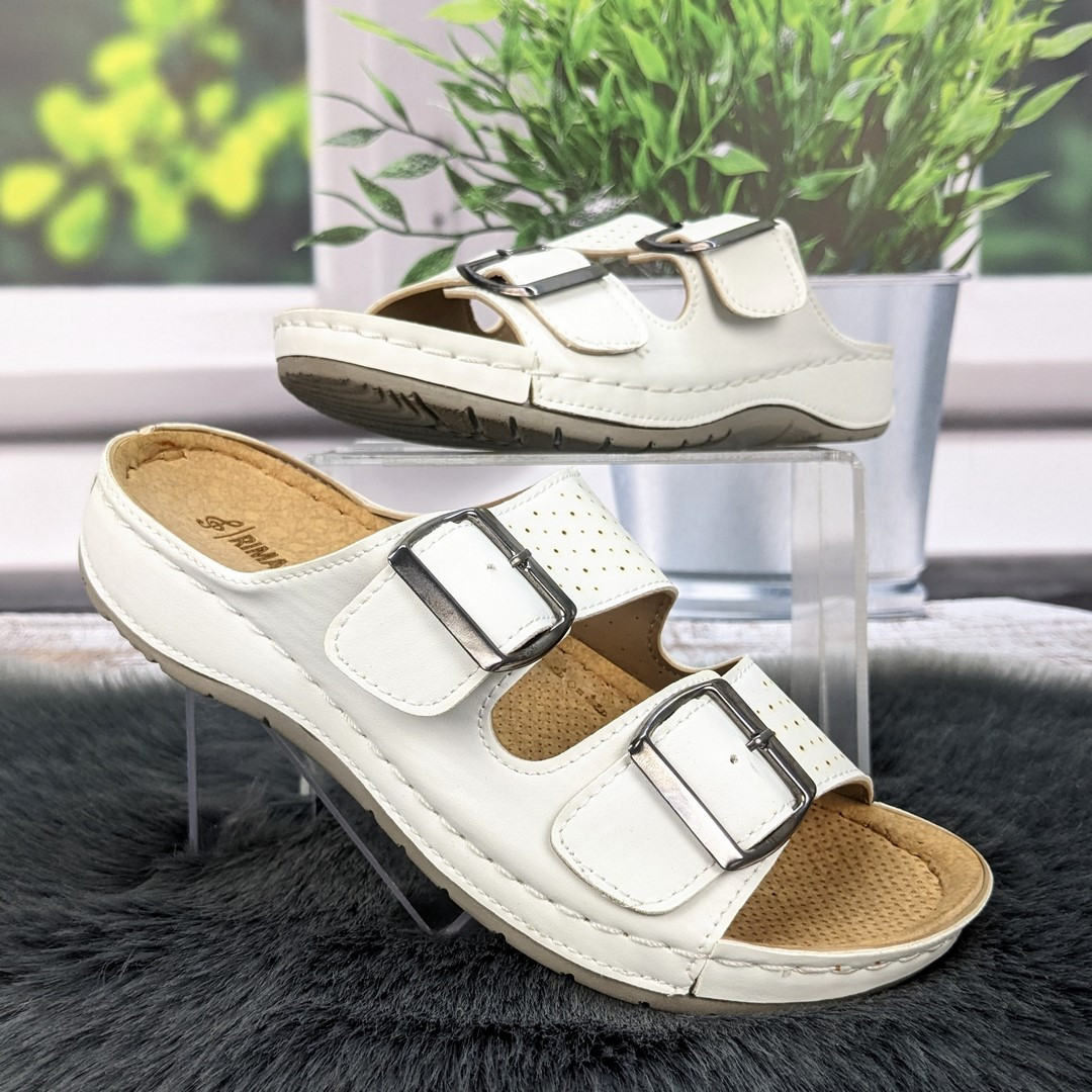 Шльопанці жіночі Rima&Joudi білі екошкіра з пряжками 4889