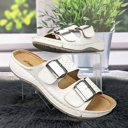 Шльопанці жіночі Rima&Joudi білі екошкіра з пряжками 4889, фото 1