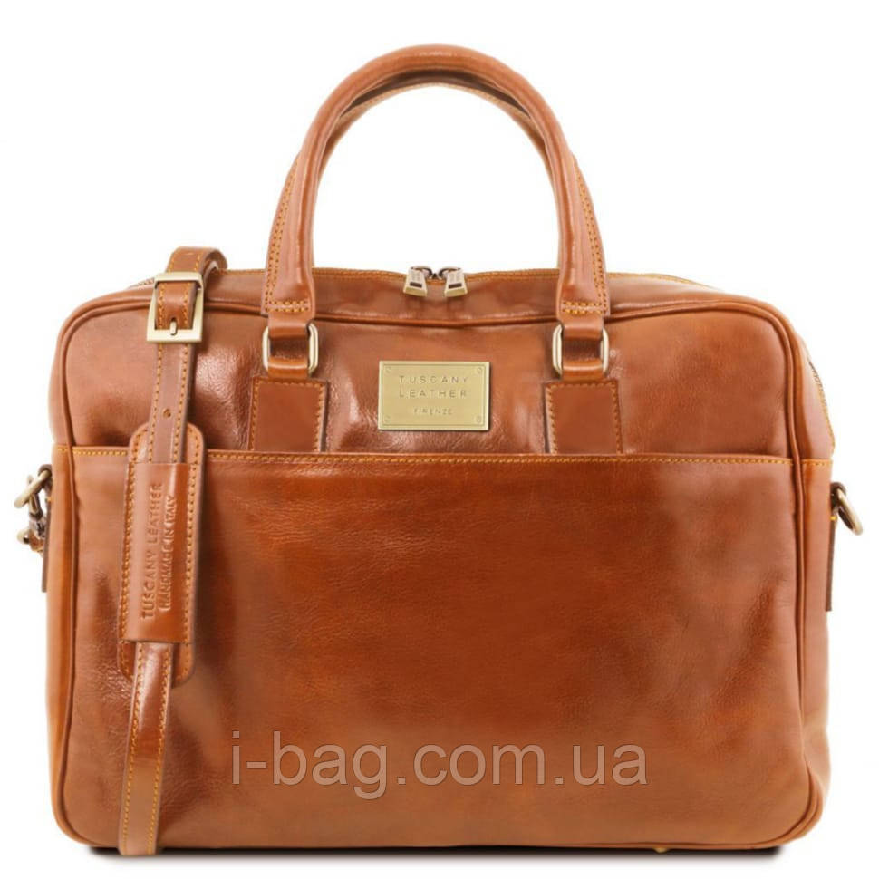 Шкіряна сумка-портфель для ноутбука на два відділення Tuscany Leather Urbino TL141894 (Мед)