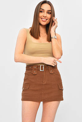 Спідниця-шорти жіноча однотонна коричневого кольору р.L 201880T Безкоштовна доставка