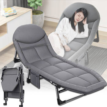 Розкладне туристичне ліжко 200 x 70 x 30 см на ніжках з підголівником і кишенькою Сіра