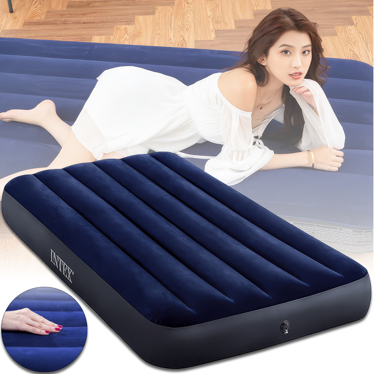 Велюровий одномісний надувний матрац 191х99х25 см для відпочинку та сну Intex 64757, фото 1