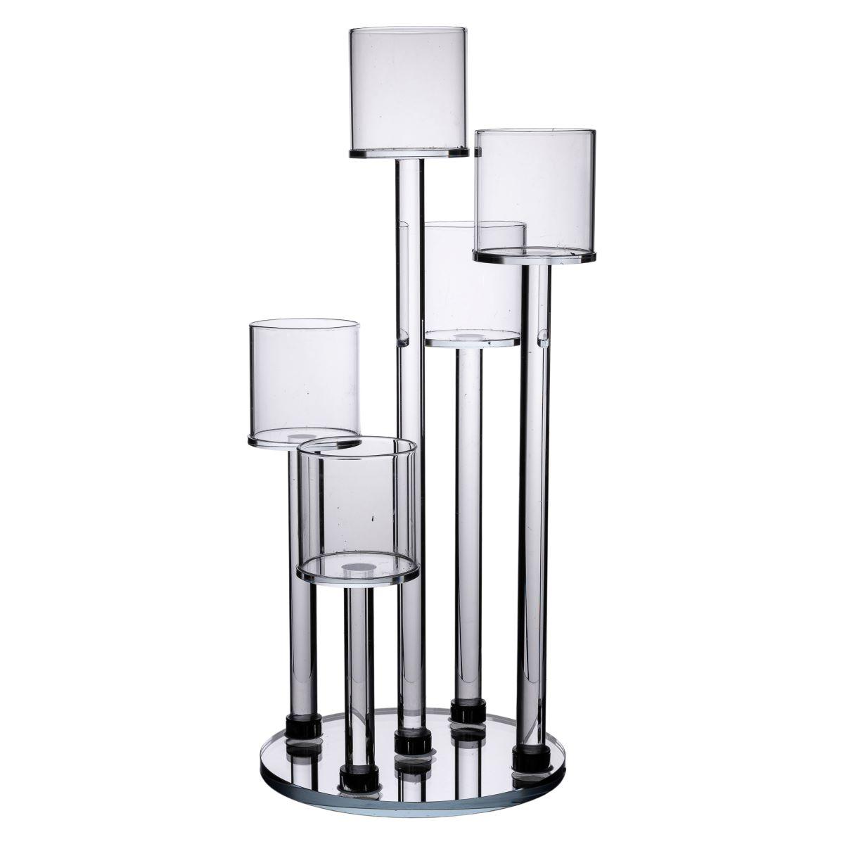 Підсвічник скляний на 5 свічок 16×38 см підсвічник декоративний прозорий на ніжці HP-4-14, фото 1