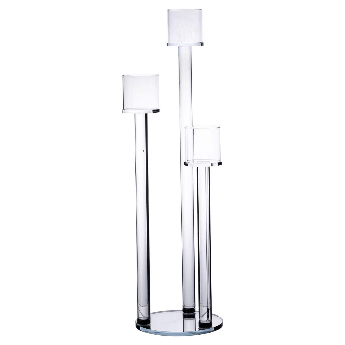 Підсвічник скляний на 3 свічки 16×57 см підсвічник декоративний прозорий на ніжці HP-4-15, фото 1